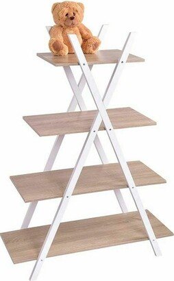 Tangkula X Shape Bookshelf Shelves 4 Tier A Ladder Storage Bookcase Display Home Office