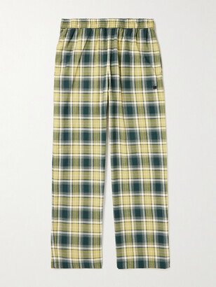 Preben Wide-Leg Checked Cotton-Flannel Drawstring Trousers