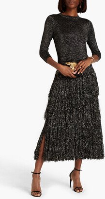 Fringed metallic jersey midi dress