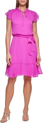 Petites Womens Belted Short Mini Dress