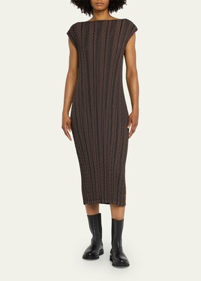 Rope Stripe Pleats Body-Con Midi Dress