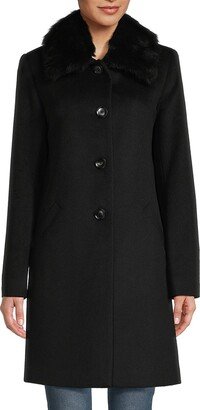 Shearling Collar Wool Blend Car Coat