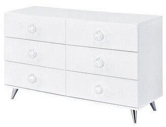 Dresser with 6 Drawers and Angled Metal Feet, White