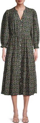 Sylvie Floral Cotton & Silk-Blend Midi-Dress