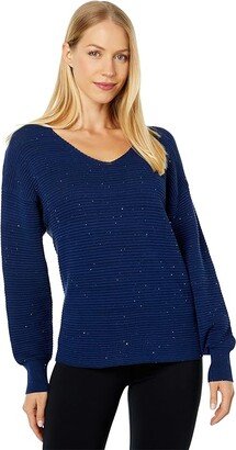 Bonita Sequin Ottoman V-Neck (Island Navy) Women's Clothing