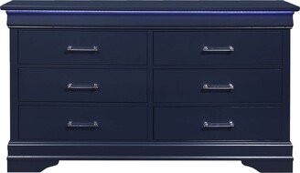 59 Blue Solid Wood Six Drawer Double Dresser with LED