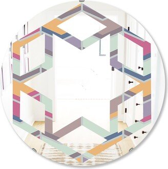 Designart 'Abstract Retro Geometrical Design X' Printed Modern Round or Oval Wall Mirror - Hexagon Star