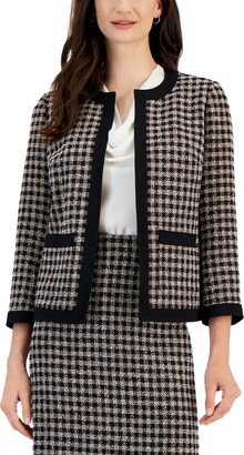 Petite Collarless Open-Front Tweed Blazer