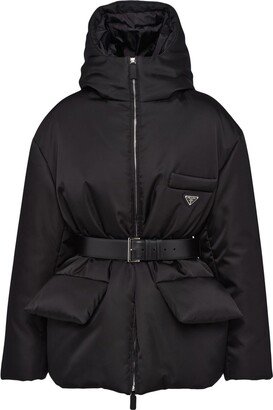 Re-Nylon belted hooded jacket