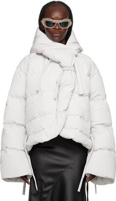 White Self-Tie Puffer Jacket