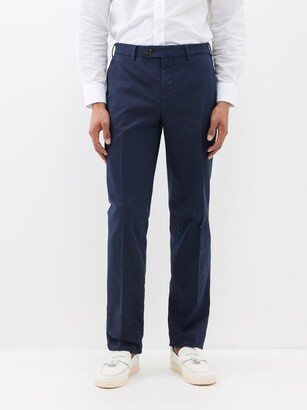 Pressed-front Cotton-blend Chino Trousers