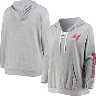 Women's Plus Size Heathered Gray Tampa Bay Buccaneers Lace-Up Pullover Hoodie