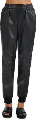 Womens Faux Leather High Rise Jogger Pants-AA