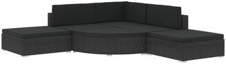 6 Piece Patio Lounge Set with Cushions Poly Rattan Black-AA