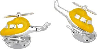 Sterling Silver Yellow Enamel Helicopter Cufflinks