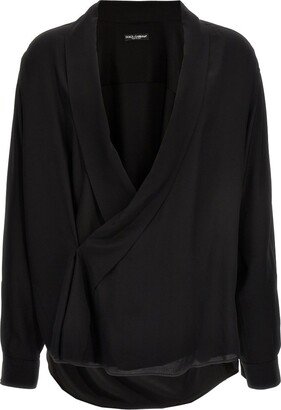 Wide Neckline Long-Sleeved Shirt