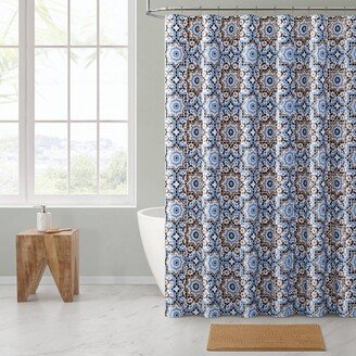 14pc Home Cora Medallion PEVA Shower Curtain Bath Set Navy