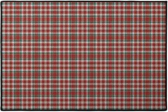 Door Mats: Fuzzy Look Christmas Plaid - Red And Green Door Mat, Red