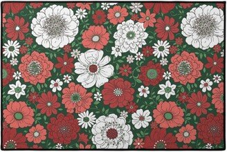 Door Mats: Camilla Retro Floral Christmas - Red And Green Door Mat, Multicolor