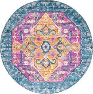 Madison MAD119 Power Loomed Area Rug - Blue/Fuchsia - 6'7 round