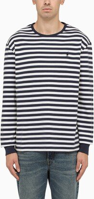 White/navy striped crew-neck T-shirt