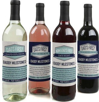Big Dot Of Happiness Daddy's First Milestones - Gift For Men - Wine Bottle Label Stickers - 4 Ct