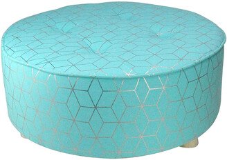 Northlight 20In Blue & Copper Geometric Print Cotton Canvas Round Stool