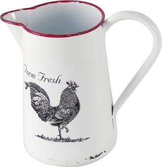 Foreside Home and Garden Foreside Home & Garden Red Rim White Enamel With Screen Printed Rooster Decorative Pitcher - 5.25x8.25x8