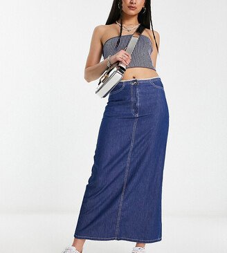 maxi denim skirt in blue