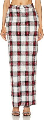 Checked Long Skirt in Ivory,Red