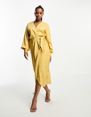 & midi wrap dress in dusty yellow