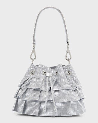 Ruffle Crystal Pouch Top-Handle Bag