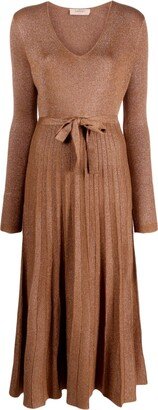 Long-Sleeve Pleated Midi Dress