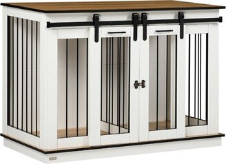 Modern Dog Crate End Table with Divider Panel, Dog Crate Furniture for Large Dog and 2 Small Dogs with Two Rooms Design, White