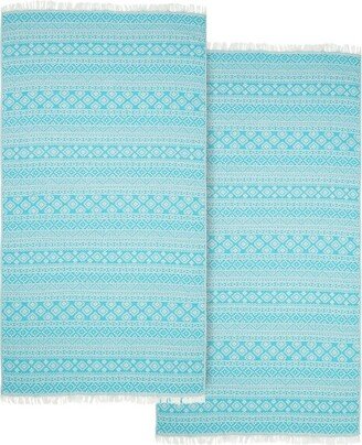 2pc Turkish Cotton Sea Breeze Pestemal Beach Towel Turquoise