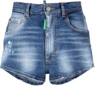 Distressed High-Waisted Denim Shorts