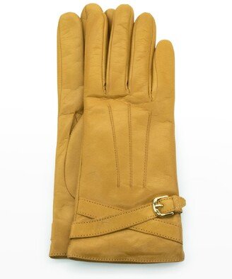 Cashmere-Lined Napa Crisscross Belt Gloves