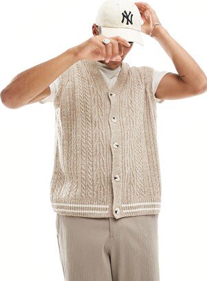 Oversize Cable Button Front Sweater Vest