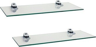 Set of 2) 16 x 6 Floating Shelves Clear Glass with Brackets