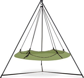 Hangout Pod Transportable Circular Family Hammock Bed with Stand, Sage Green & Black