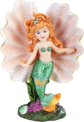 6.75H Green Tailed Youth Mermaid Girl in Ocean Shell Mergirl Statue Fantasy Decoration Figurine Home Decor Perfect Gift for House Warming,