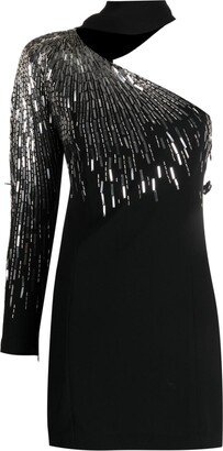 Sequin-Embellished One-Shoulder Minidress