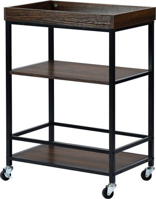 Uhtric Dark Brown 3-Tier Rolling Serving Kitchen Trolley