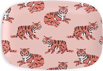 Serving Platters: Jungle Tigers - Blush And Coral Serving Platter, Pink