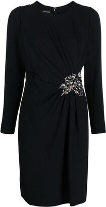 Long Sleeves Midi Dress With Brooch