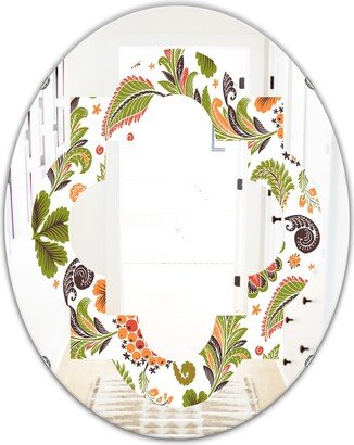 Designart 'Retro Fantasy Flowers I' Printed Modern Round or Oval Wall Mirror - Quatrefoil