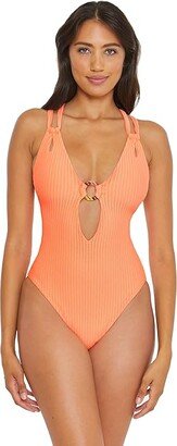 Line in The Sand Lainey Textured Rib Plunge One-Piece (Nectar) Women's Swimsuits One Piece