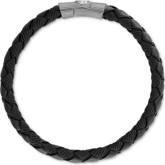 Black Leather Woven Bracelet in Sterling Silver (Also in Brown Leather & Blue Leather), Created for Macy's