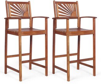 Set of 2 Bar Stools 29inch Acacia Wood Pub Chairs Outdoor w/ - See details