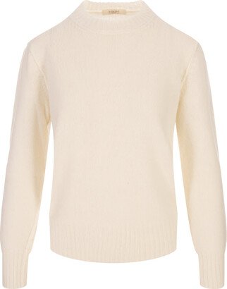 Ivory Crew Neck Pullover In Wool And Certified Angora